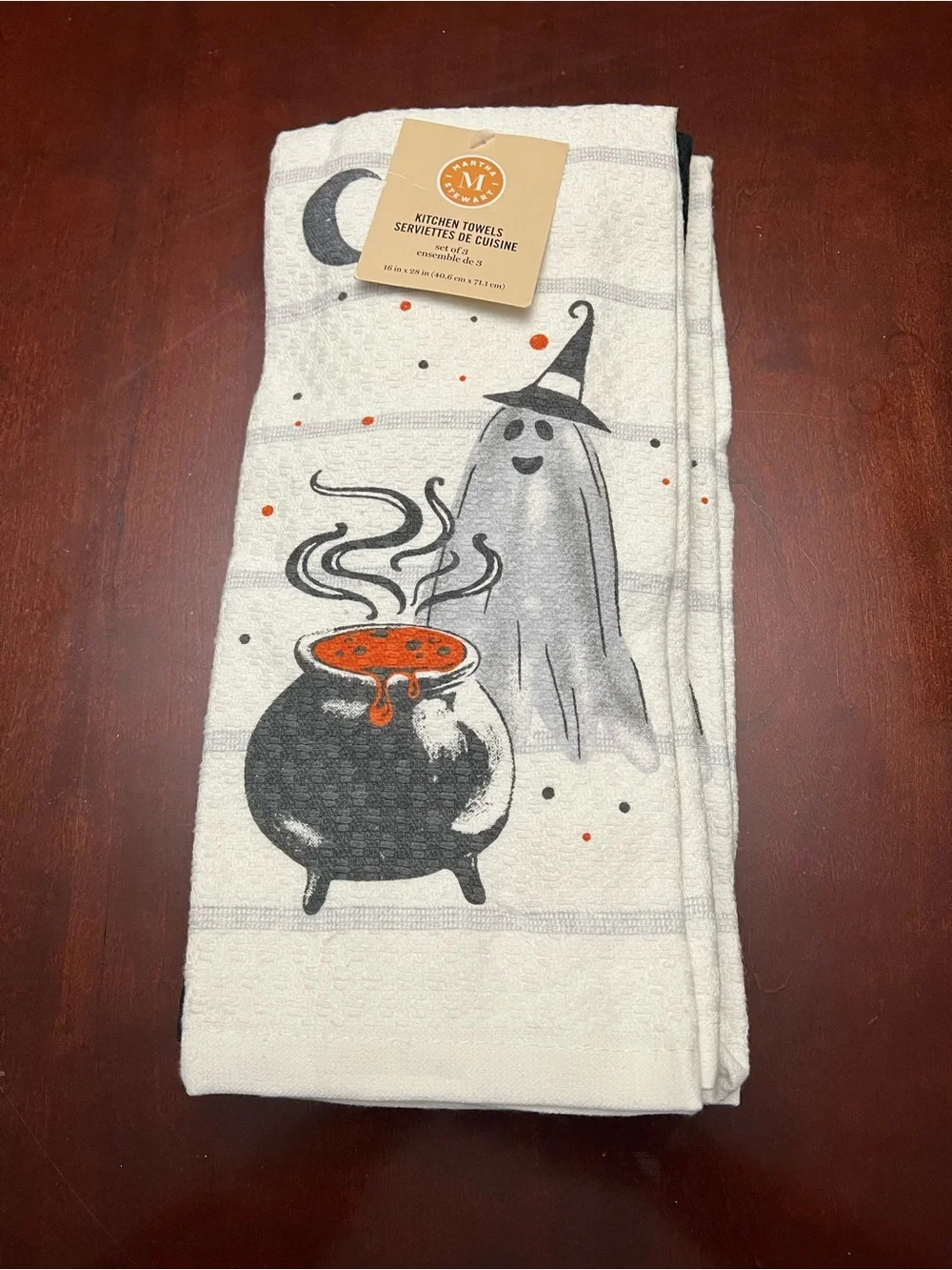 Martha Stewart Halloween Ghost & Cauldron Kitchen Towels - Black, White, Orange